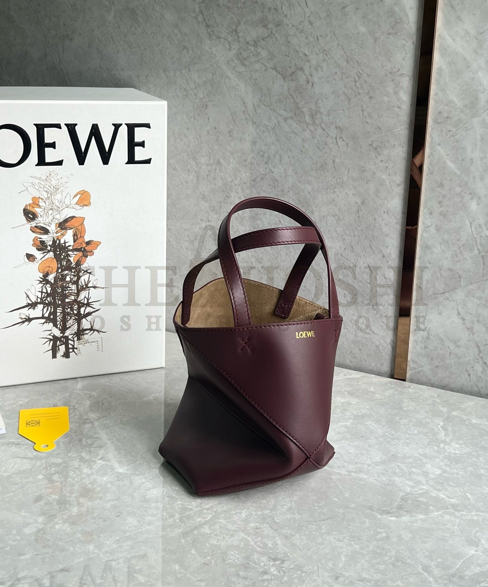 L0ew* Mini Puzzle Fold Tote Bag in Bordeaux Calfskin Master Quality
