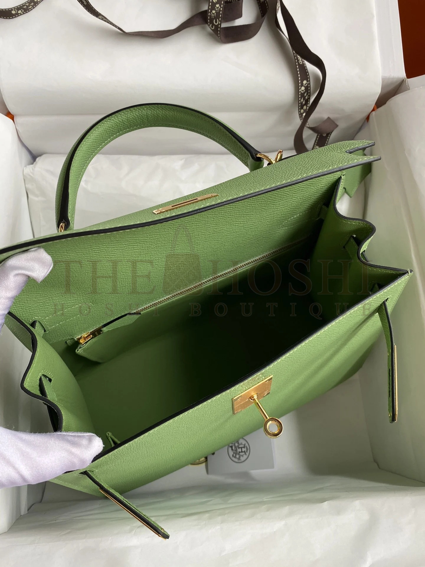 H**me5 Kelly Sellier 28 Handmade Bag In Vert Criquet Epsom Calfskin Master Quality
