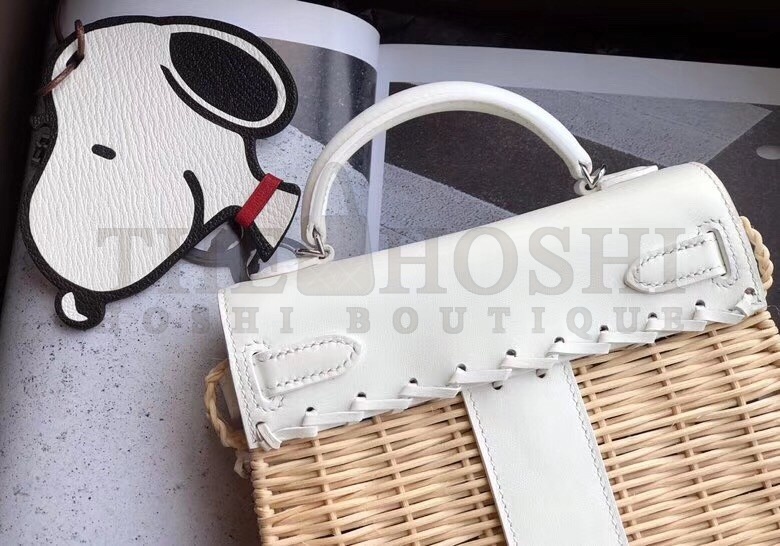 H**me5 White Picnic Kelly Mini 20cm Wicker Bag Master Quality
