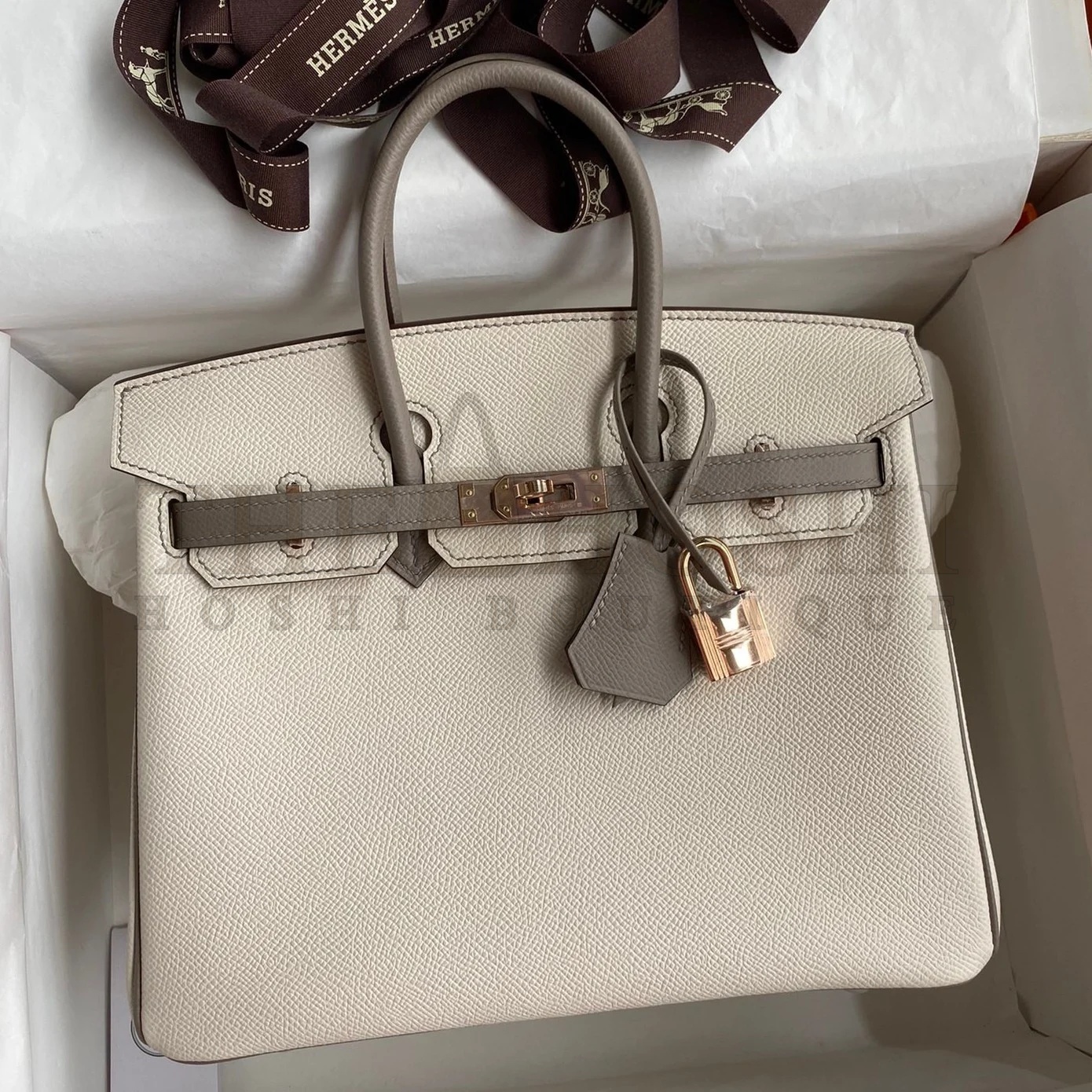 H**me5 HSS Birkin 25 Bicolor Bag in Craie and Gris Asphalt Epsom Calfskin Master Quality