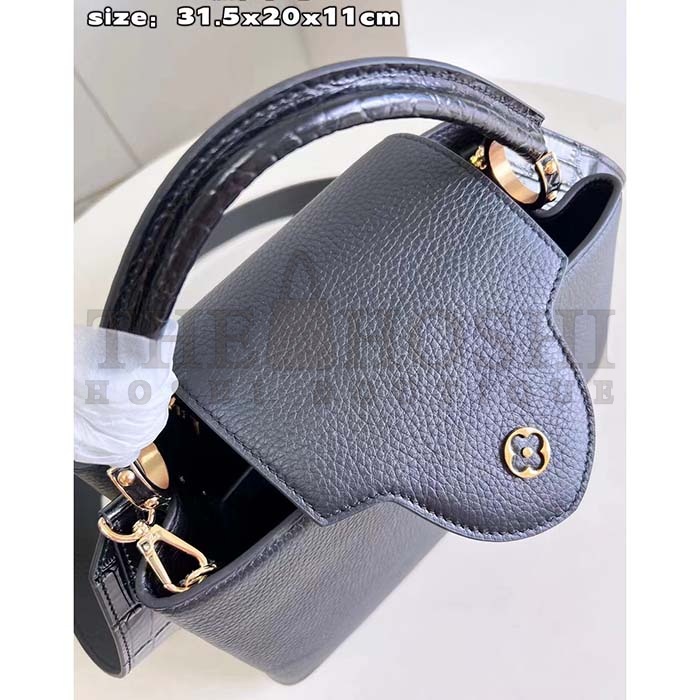 L0vis Vvtt0n LV Women Capucines MM Handbag Black Taurillon Cowhide Leather Master Quality