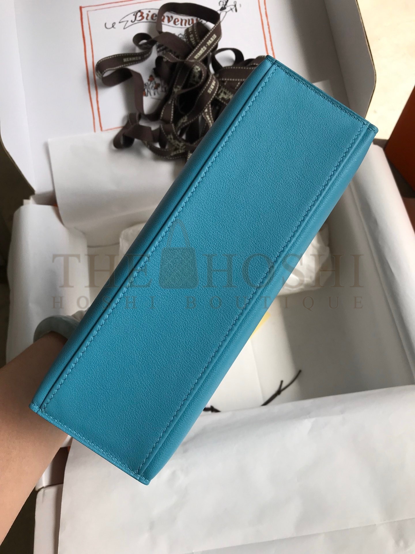 H**me5 Kelly Pochette Handmade Bag In Blue du Nord Swift Calfskin Master Quality