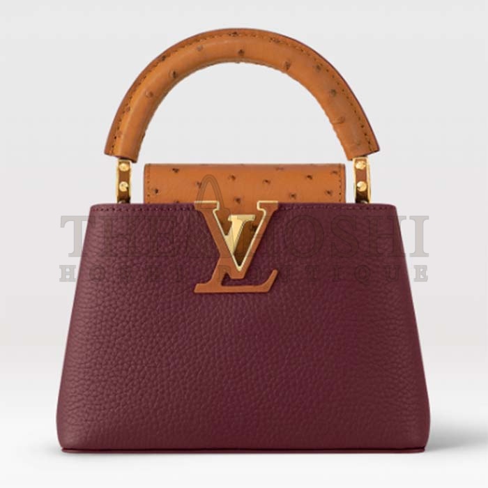 L0vis Vvtt0n LV Women Capucines Mini Handbag Red Taurillon Ostrich Leather Master Quality