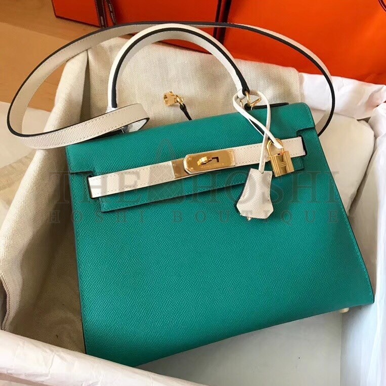 H**me5 Bicolor Epsom Kelly 28cm Malachite Handmade Bag Master Quality