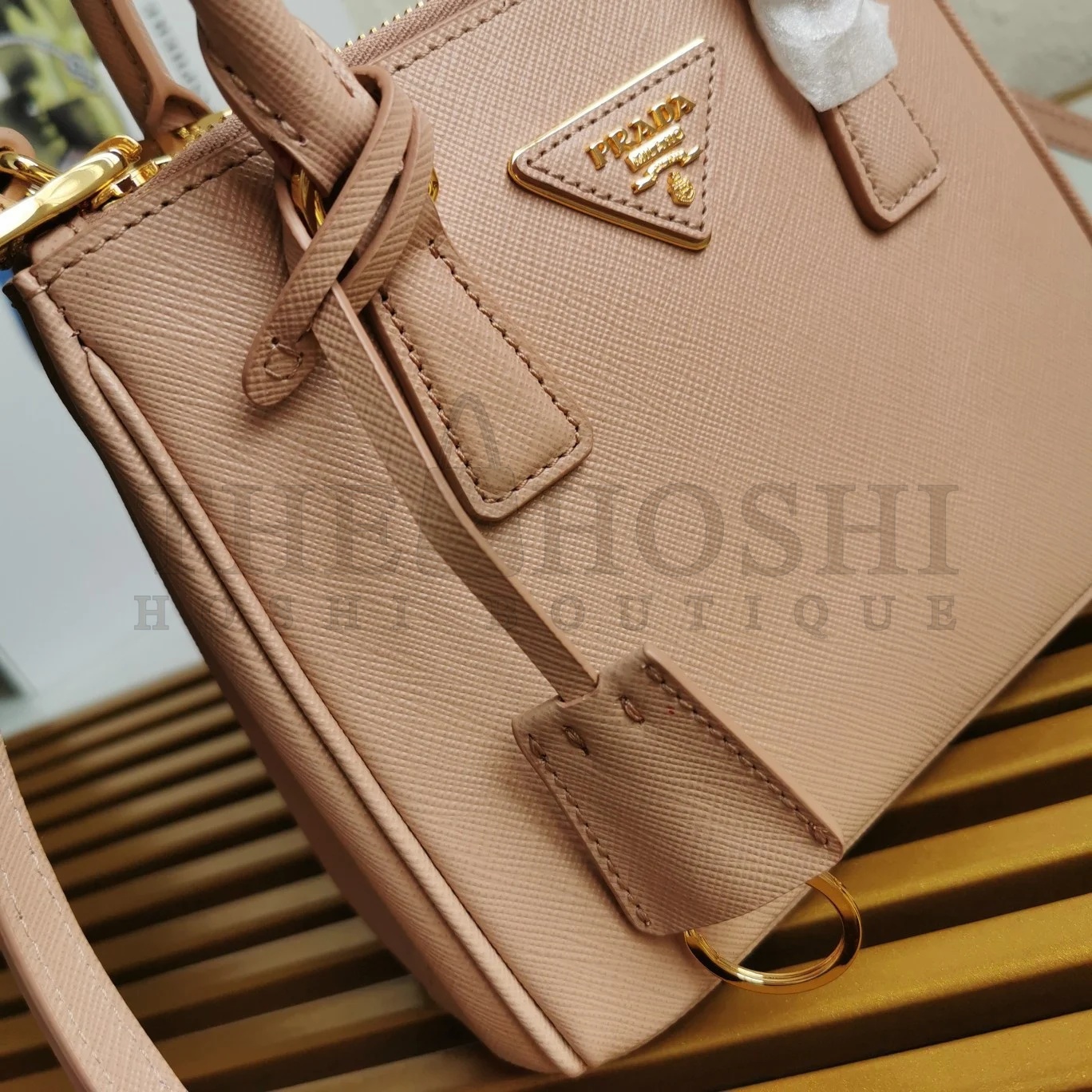 Pra*a Mini Galleria Bag In Powder Pink Saffiano Leather Master Quality
