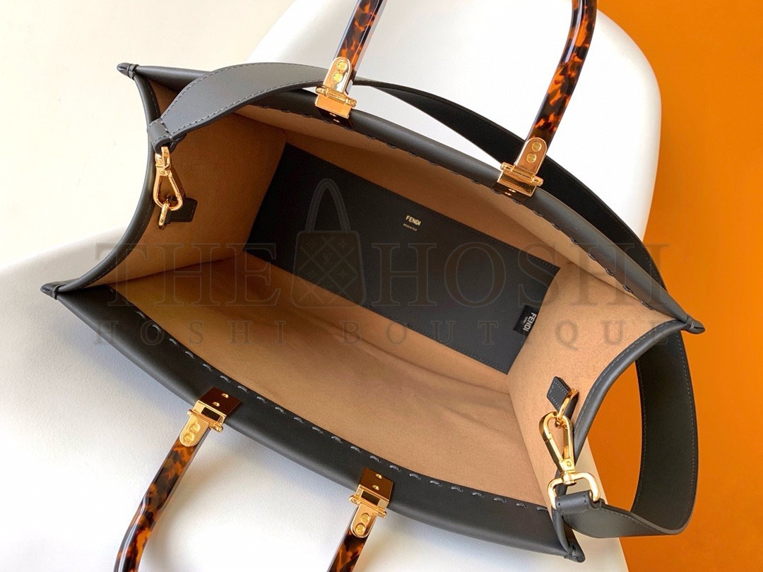 F**di Sunshine Medium Tote Bag in Black Leather with Python Logo Master Quality