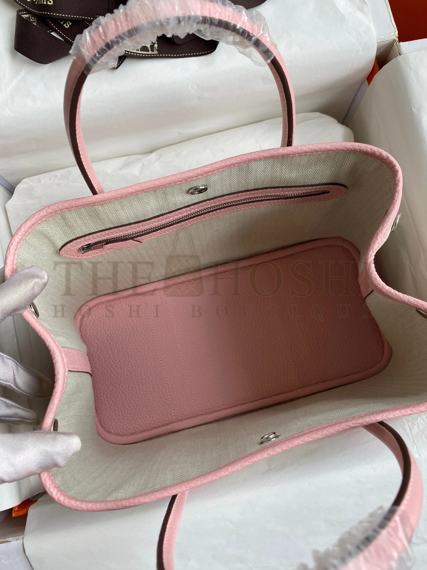 H**me5 Garden Party 30 Handmade Bag in Toile and Pink Leather Master Quality