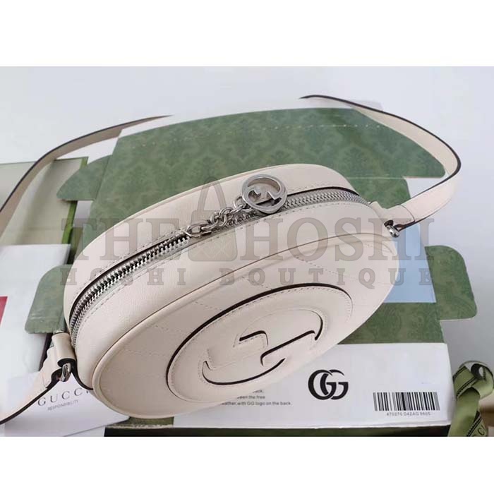Gvc*1 Women GG Blondie Mini Shoulder Bag White Leather Round Interlocking G Patch Master Quality
