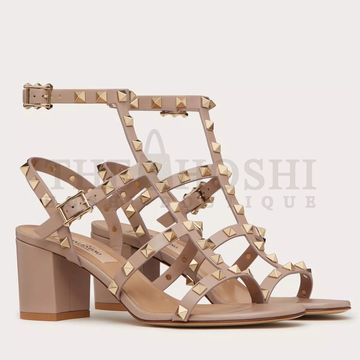 Va1e*ntin0 Rockstud Ankle Strap Sandals 60mm In Poudre Calfskin Master Quality