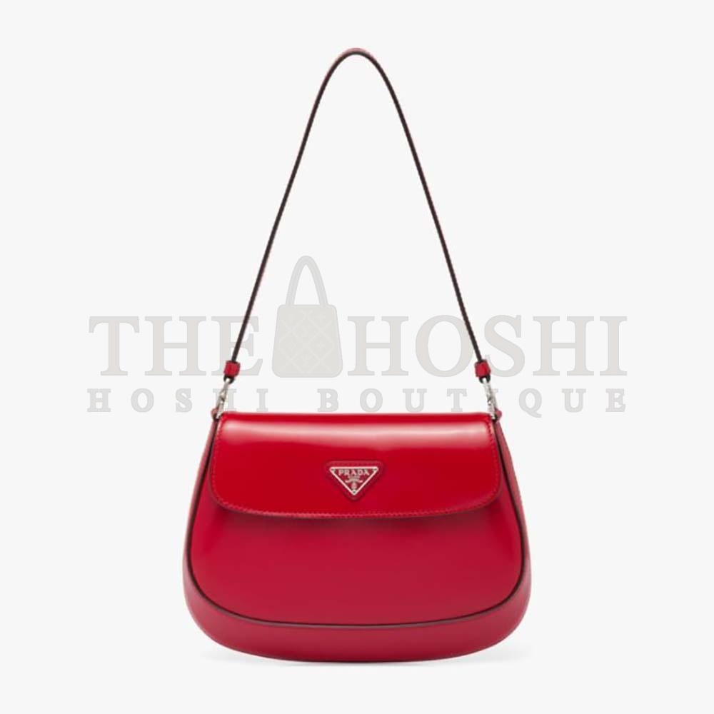 Pra*a Women Cleo Brushed Leather Shoulder Bag with Flap-Red Master Quality