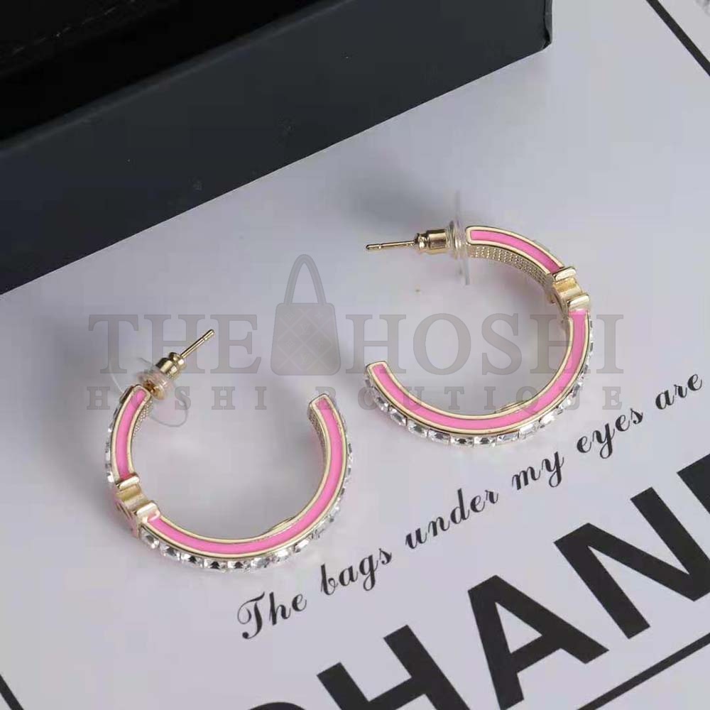 Ch**el Women Hoop Earrings in Metal and Diamantés-Pink Master Quality