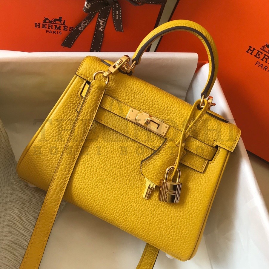 H**me5 Kelly 20cm Bag In Yellow Clemence Leather GHW Master Quality