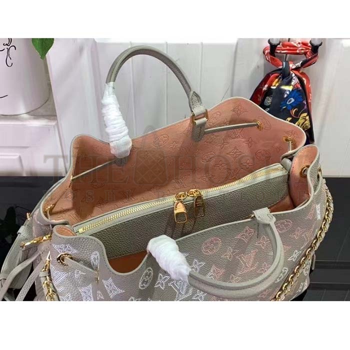 L0vis Vvtt0n LV Women Bella Tote Gray Mahina Perforated Calfskin Leather Master Quality