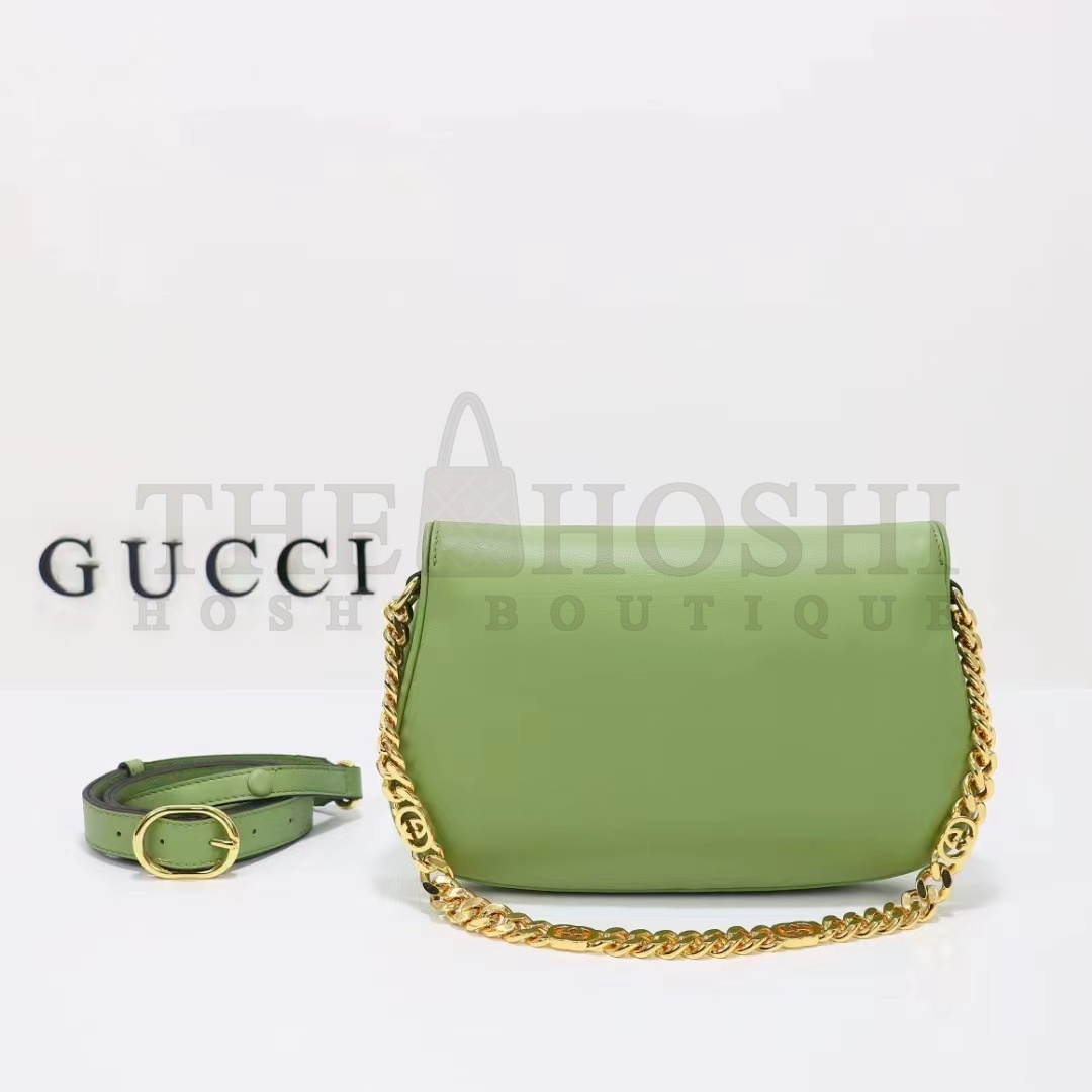 Gvc*1 Women GG Blondie Shoulder Bag Green Leather Round Interlocking G Master Quality