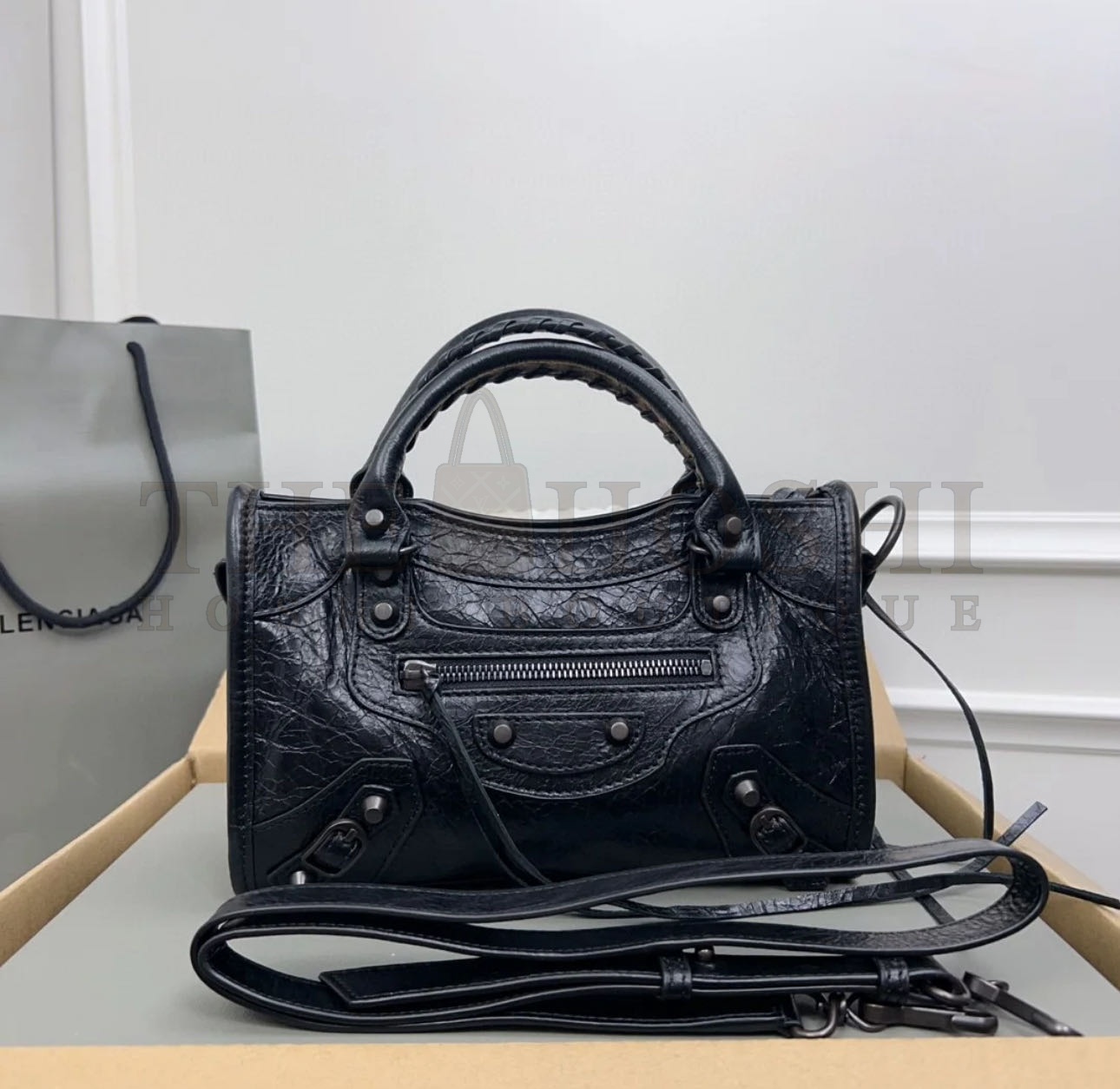 Ba1en*iaga Le City Mini Black Leather Shoulder bag Master Quality