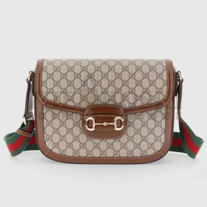 Gvc*1 Unisex Gvc*1 Horsebit 1955 Crossbody Bag Beige Ebony GG Svp*me Canvas Brown Leather Master Quality