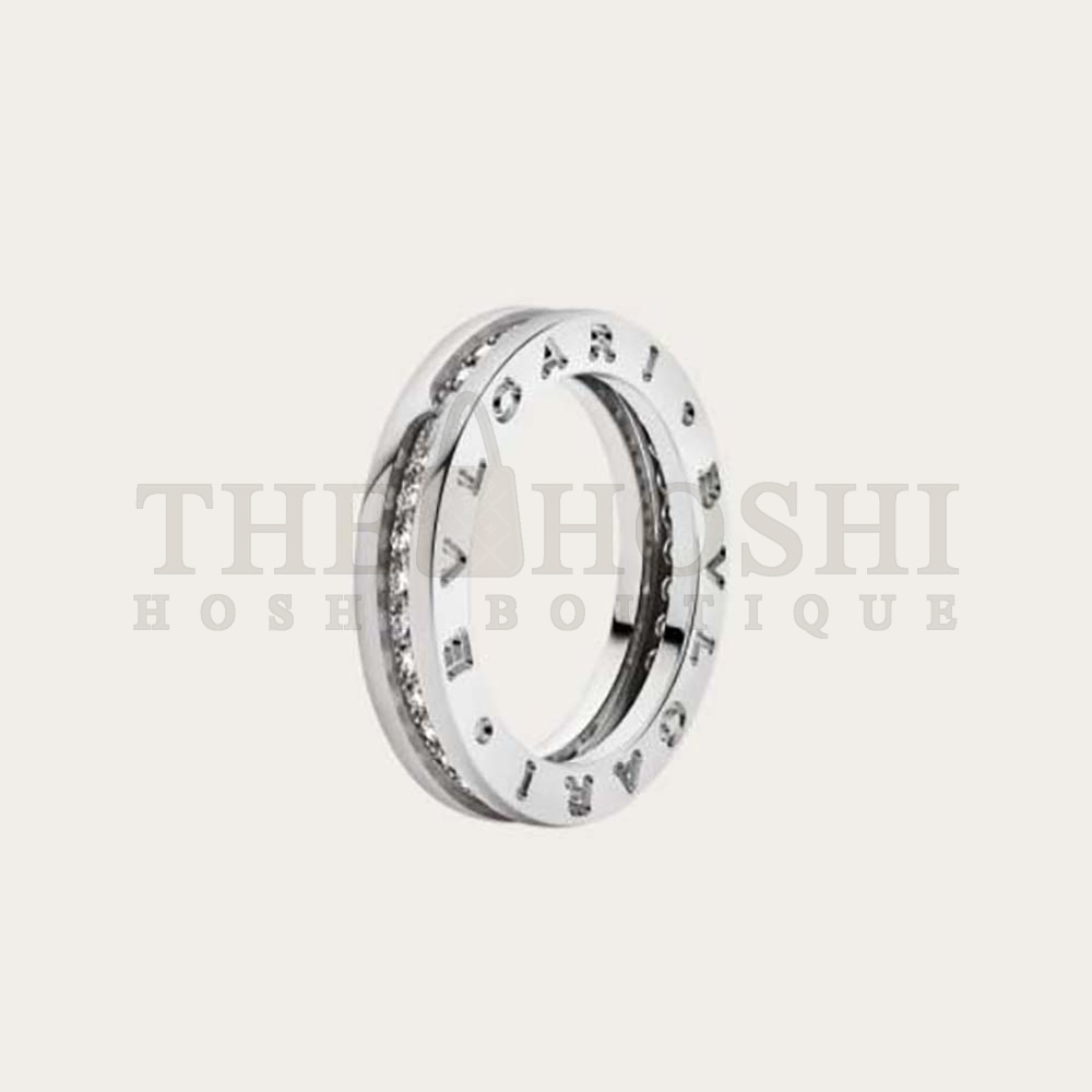 Bv1g*ai Women B.zero1 One-Band Ring in 18 KT White Gold Set with Pave D1am0nds on the Spiral Master Quality