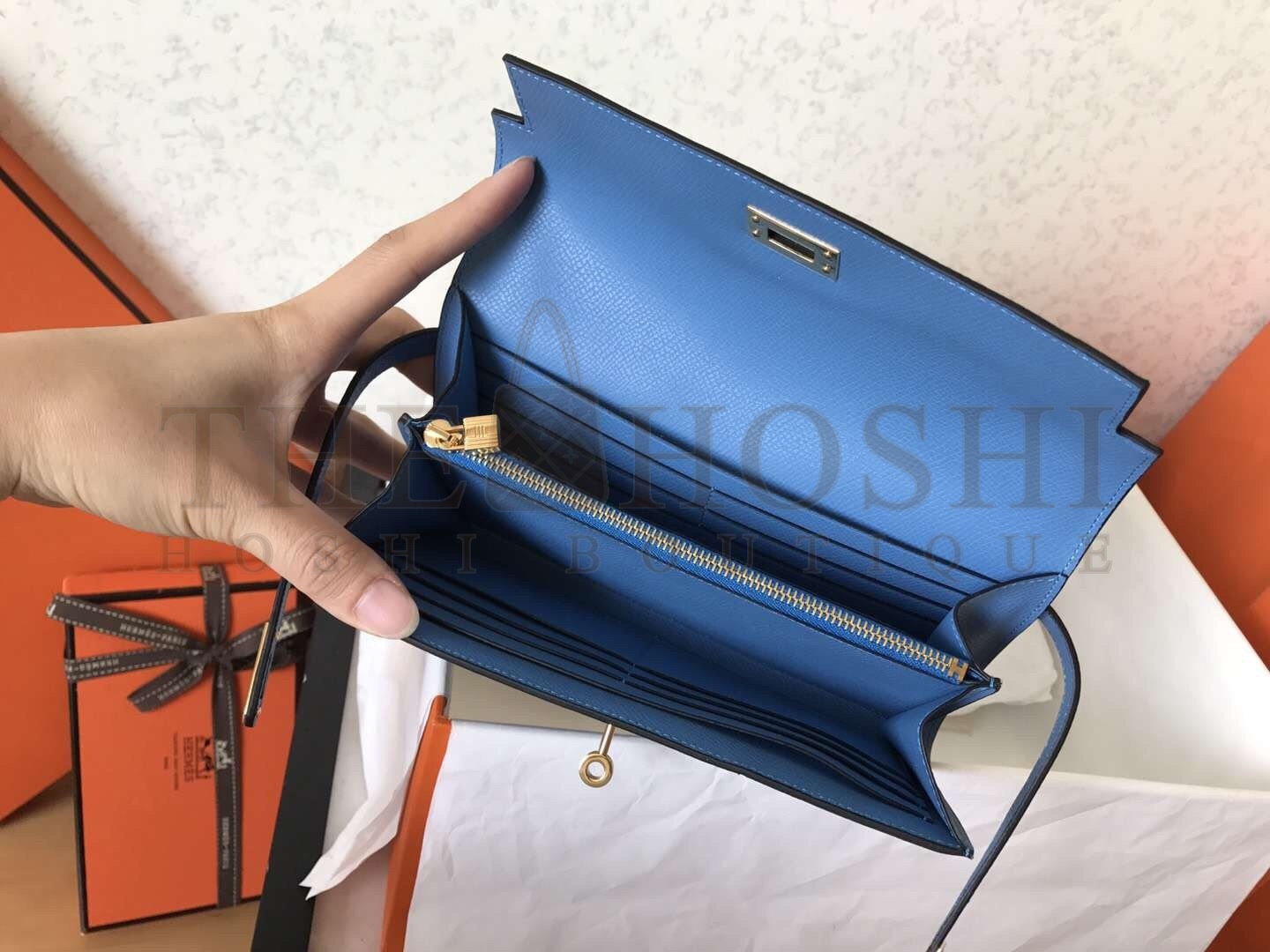H**me5 Kelly Classic Long Wallet In Blue Jean Epsom Leather Master Quality