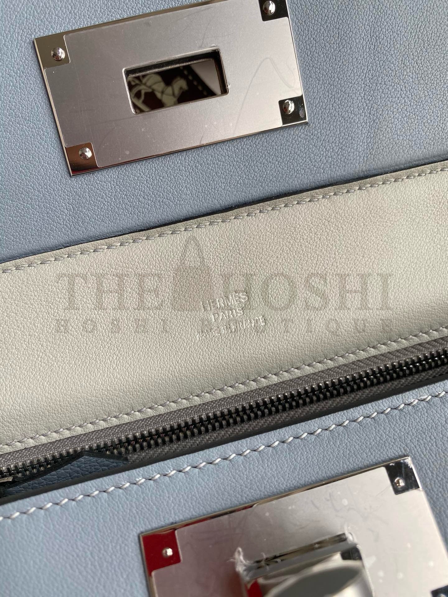 H**me5 24/24 Mini 21 Handmade Bag in Blue Lin Evercolor Leather Master Quality