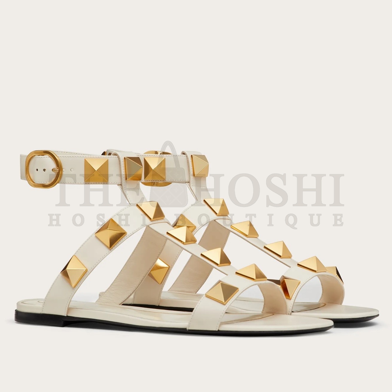 Va1e*ntin0 Roman Stud Flat Sandals In White Calfskin Master Quality