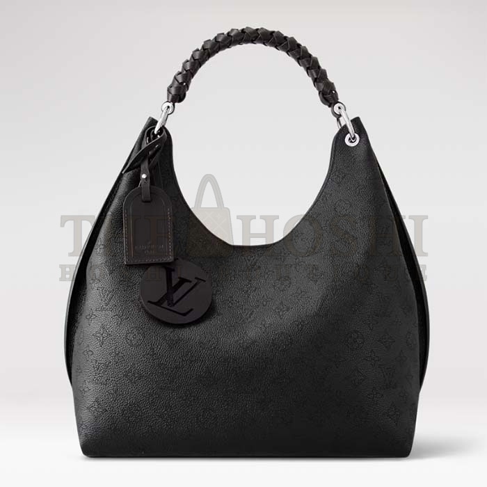 L0vis Vvtt0n LV Women Carmel Hobo Bag Black Mahina Perforated Calf Leather Master Quality