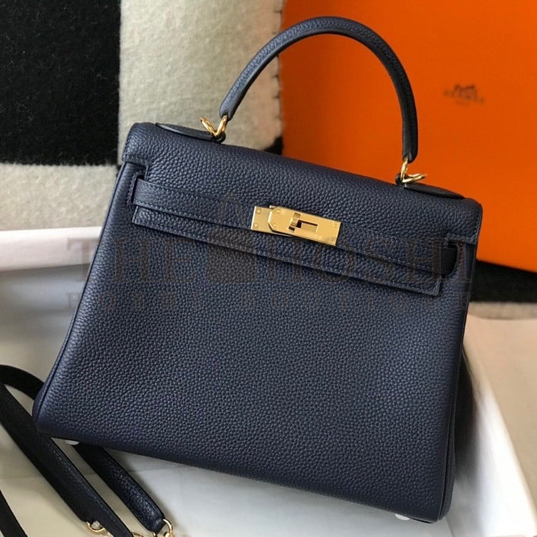 H**me5 Kelly 32cm Retourne Bag in Dark Blue Clemence Leather GHW Master Quality