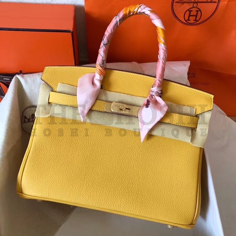 H**me5 Yellow Birkin 30cm Clemence Handmade Bag Master Quality
