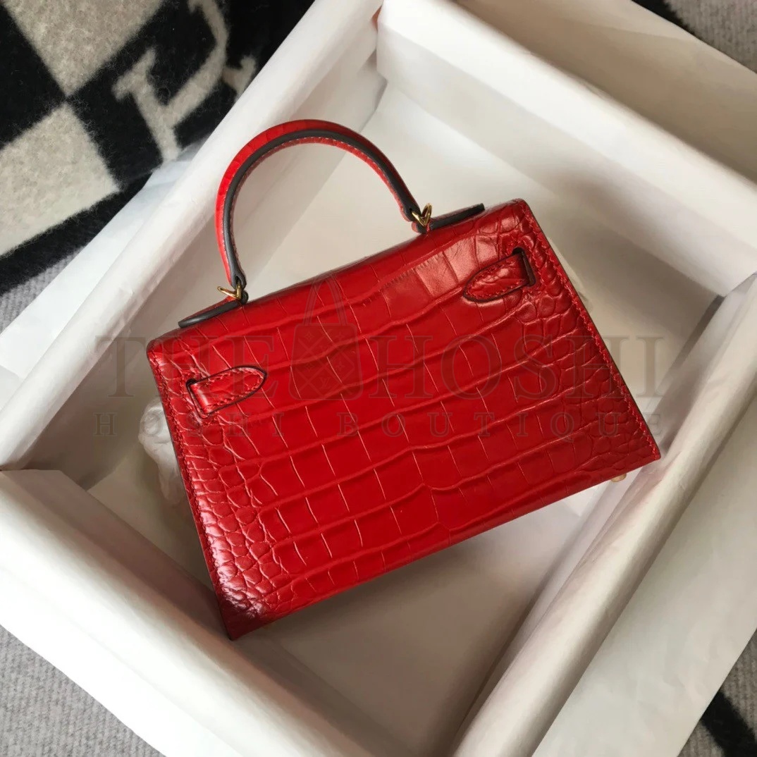 H**me5 Kelly Mini II Sellier Bag In Red Crocodile Embossed Leather Master Quality