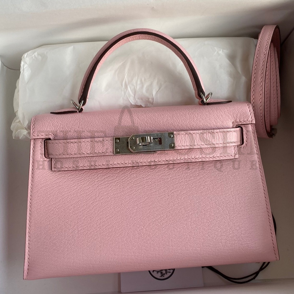 H**me5 Kelly Mini II Sellier Handmade Bag In Rose Sakura Chevre Mysore Leather Master Quality