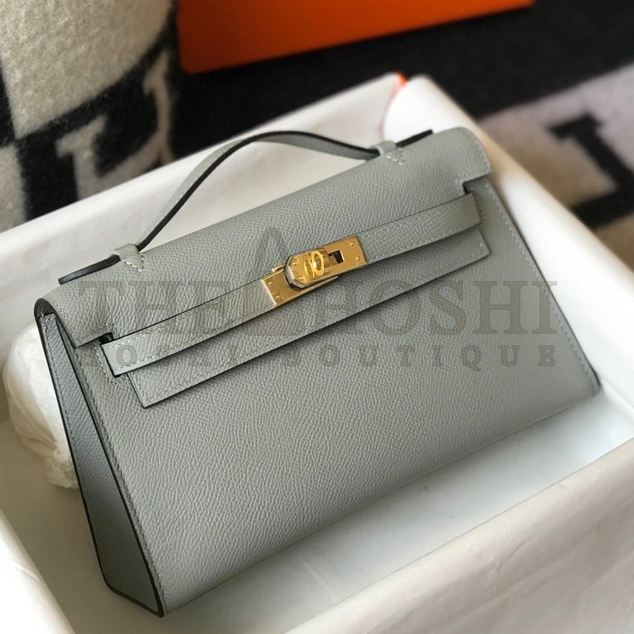 H**me5 Kelly Pochette Clutch Bag In Blue Glacier Epsom Leather Master Quality