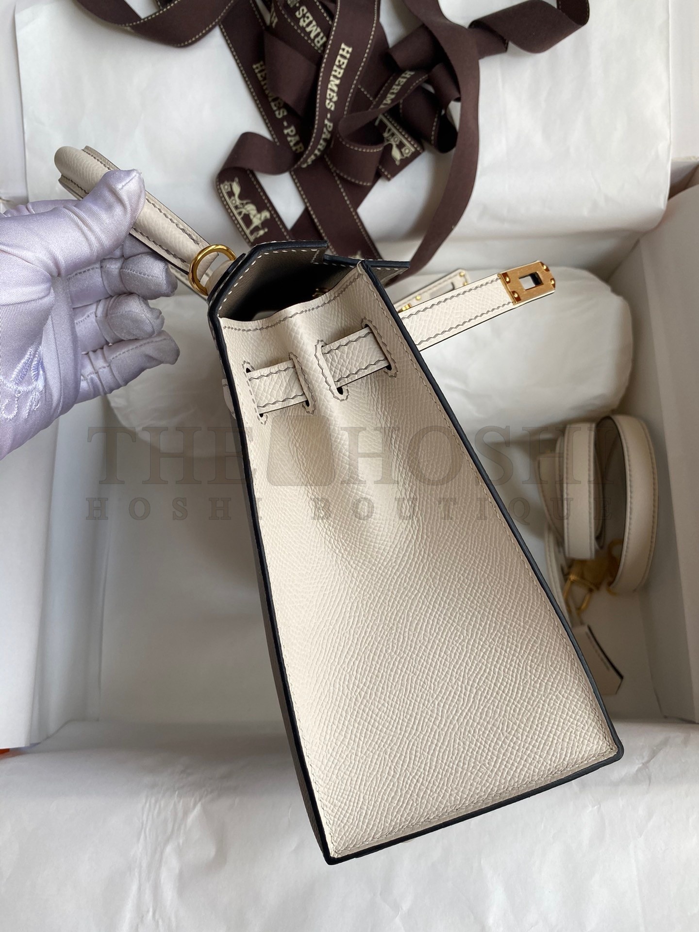 H**me5 Kelly Sellier 25 Bicolor Bag in Taupe and Craie Epsom Calfskin Master Quality