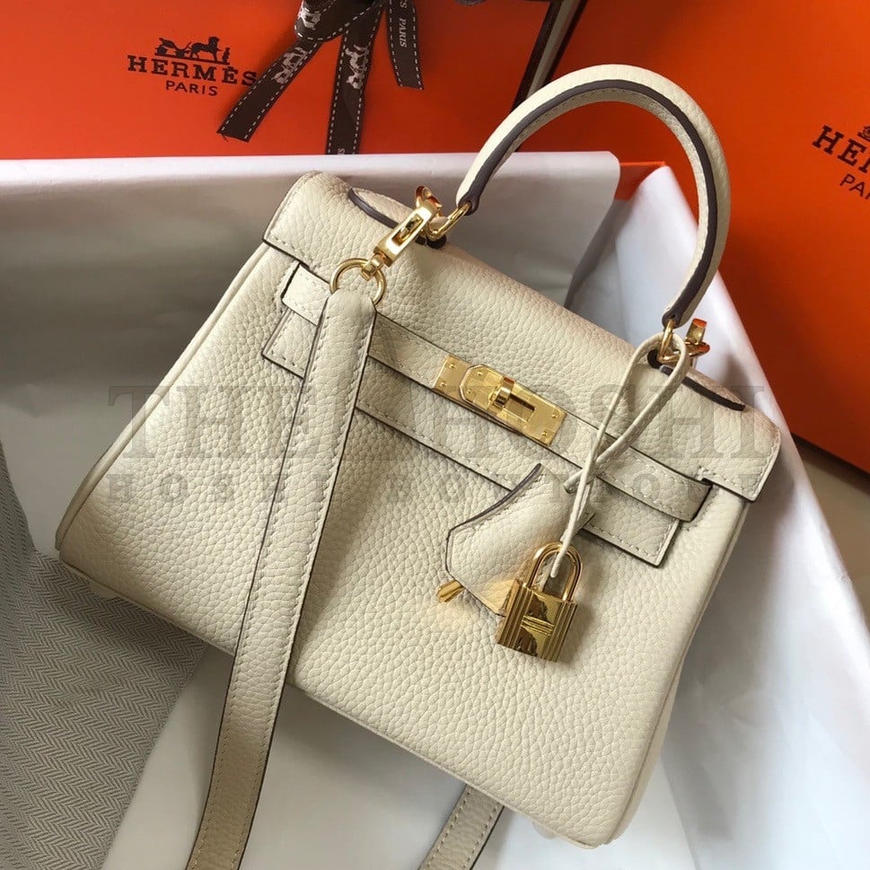 H**me5 Kelly 20cm Bag In Craie Clemence Leather GHW Master Quality
