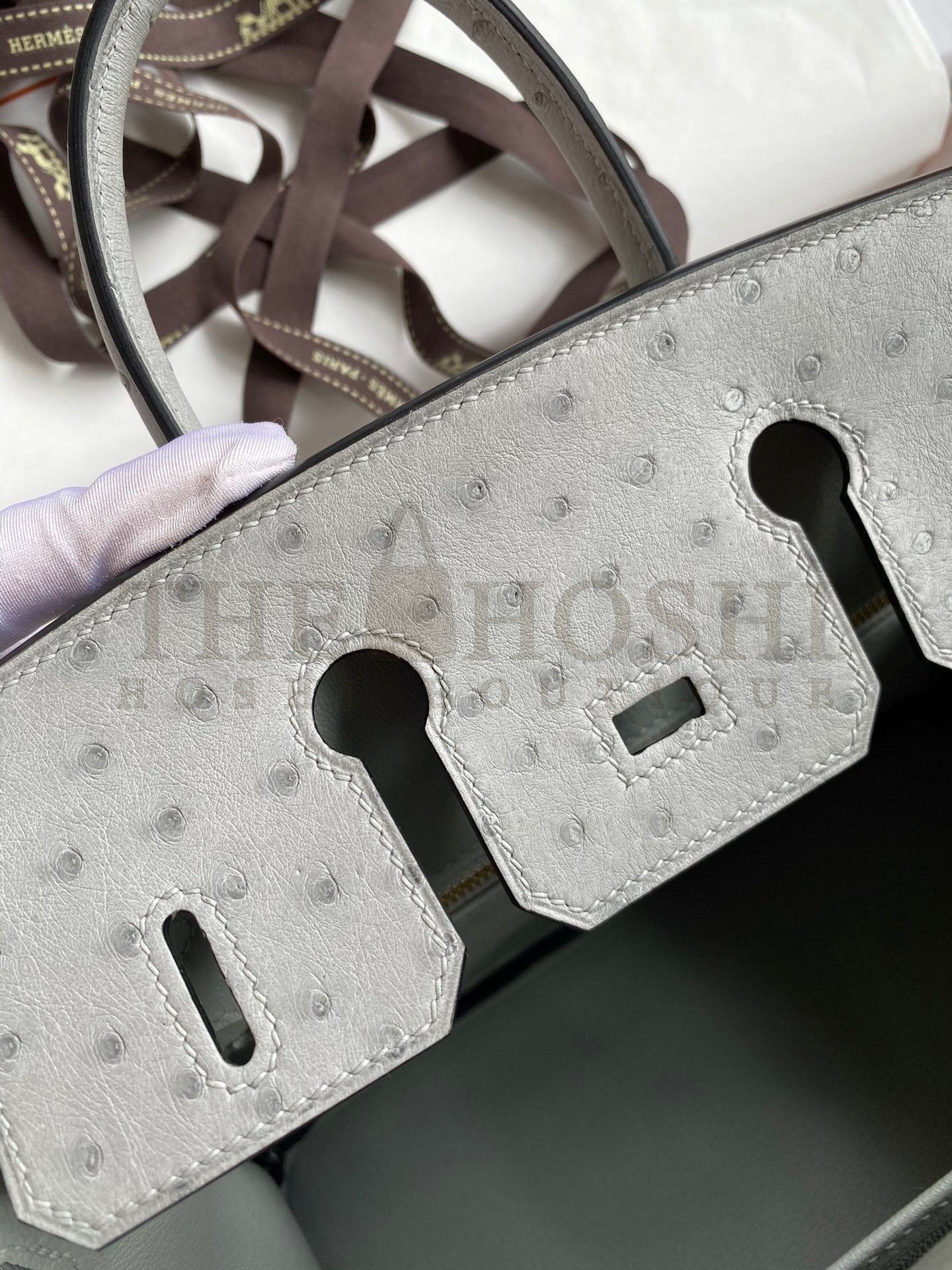 H**me5 Birkin 25 Retourne Handmade Bag In Blue Glacier Ostrich Leather Master Quality