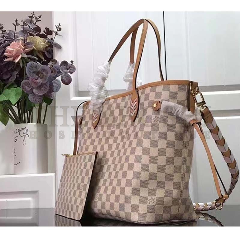 L0vis Vvtt0n LV Women Neverfull MM Tote Bag Damier Azur Coated Canvas Master Quality