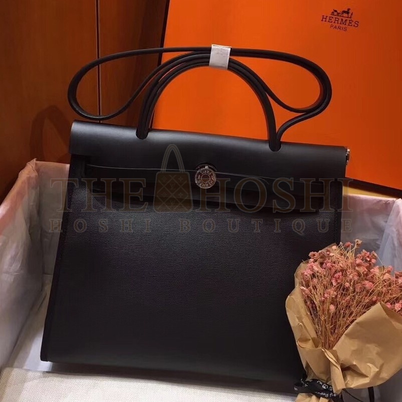 H**me5 Herbag Zip 31cm Bag In Black Leather And Toile Master Quality