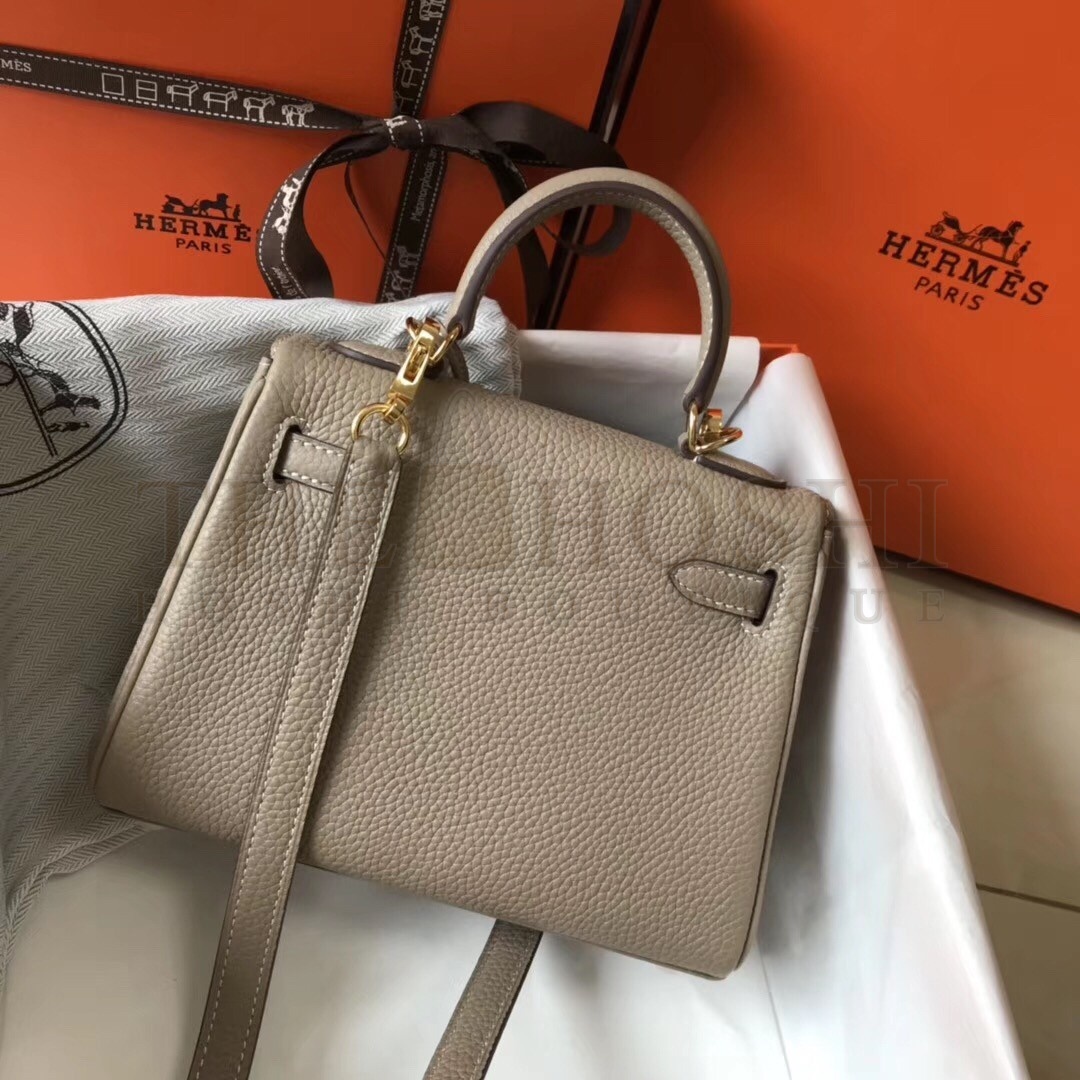 H**me5 Mini Kelly 20cm Bag In Grey Clemence Leather Master Quality
