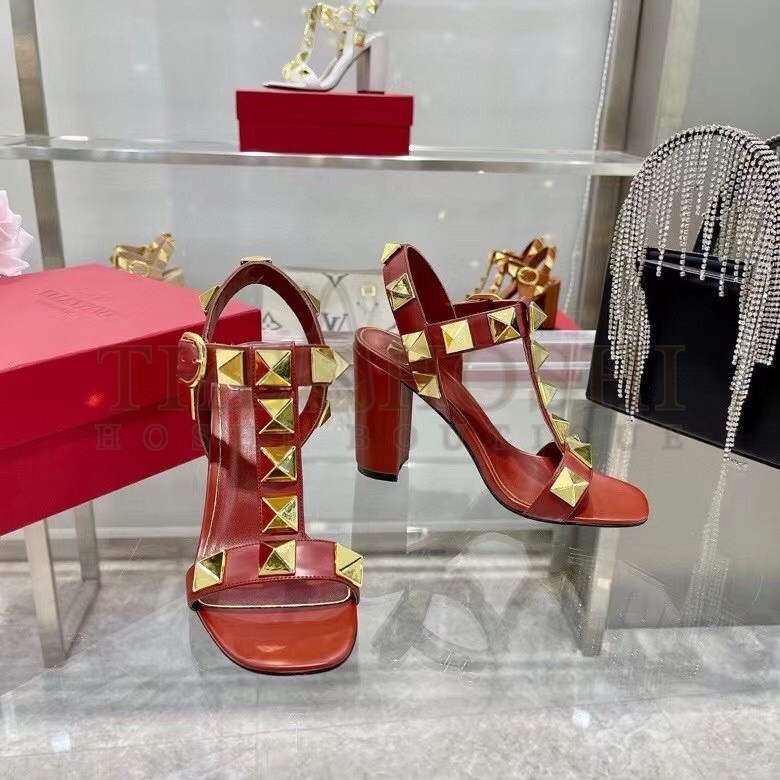 Va1e*ntin0 Roman Stud Sandals 90mm In Red Calfskin Master Quality