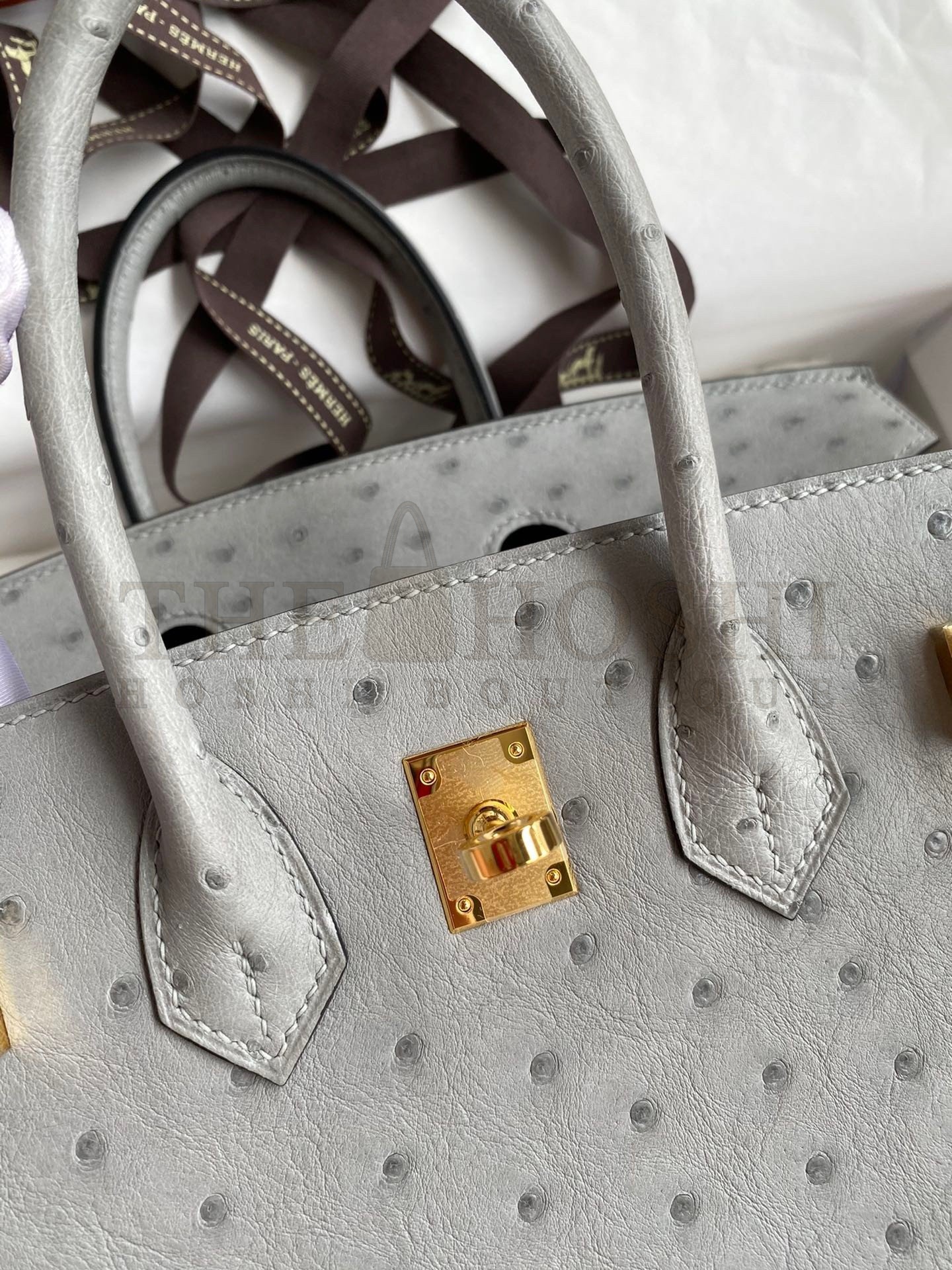 H**me5 Birkin 25 Retourne Handmade Bag In Blue Glacier Ostrich Leather Master Quality