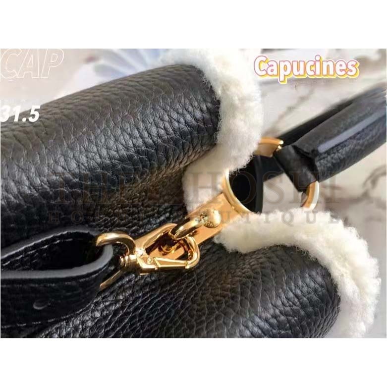 L0vis Vvtt0n LV Women Capucines MM Bag Black Taurillon Leather Shearling Cowhide Master Quality
