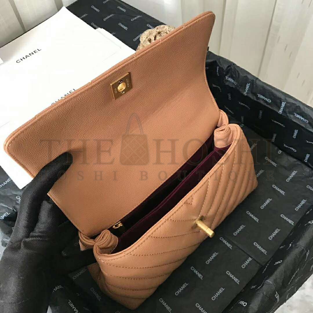 Ch**el Women Small Flap Bag with Top Handle Grained Calfskin-Beige Master Quality