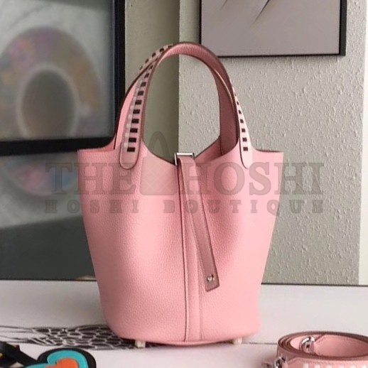 H**me5 Pink Picotin Lock 18cm Bag With Braided Handles Master Quality