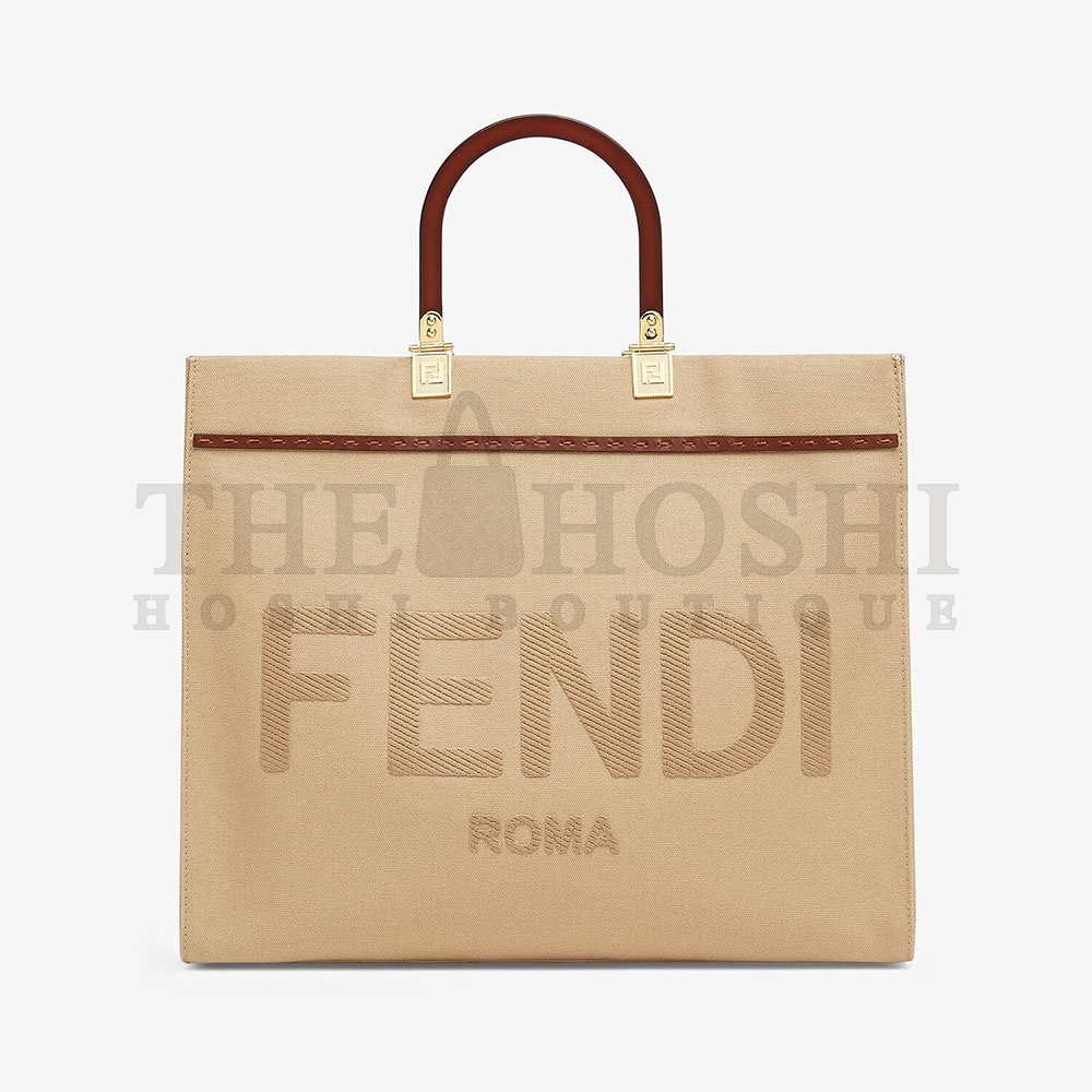 F**di Women F**di Sunshine Medium Beige Canvas Bag Master Quality