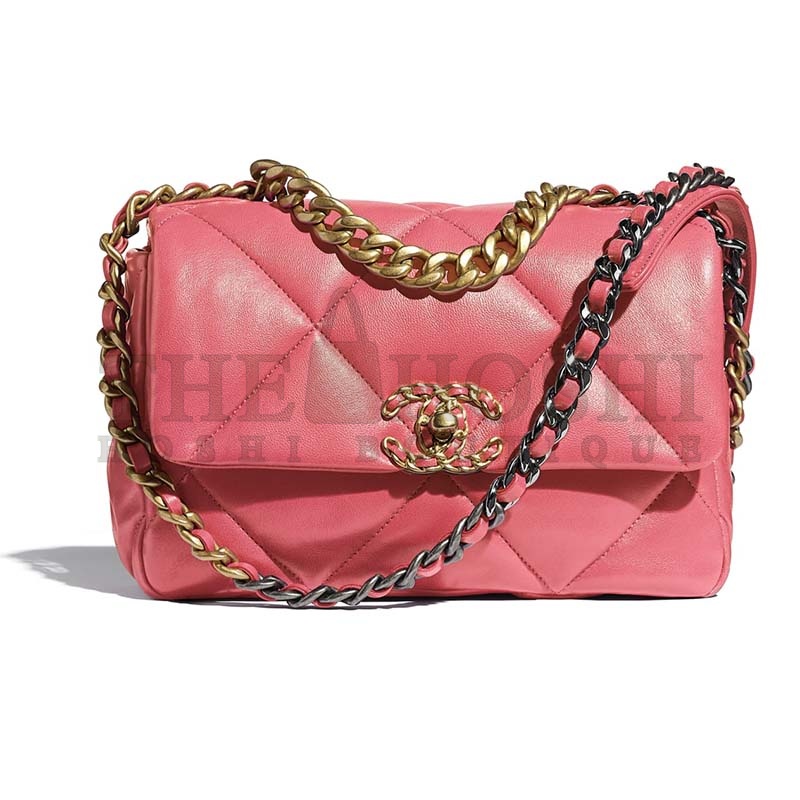 Ch**el Women 19 Flap Bag Lambskin Gold Silver-Tone Ruthenium-Finish Metal Coral Master Quality