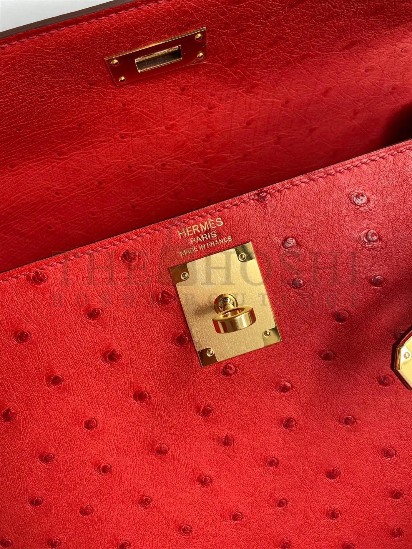 H**me5 Kelly Sellier 28 Handmade Bag In Red Ostrich Leather Master Quality