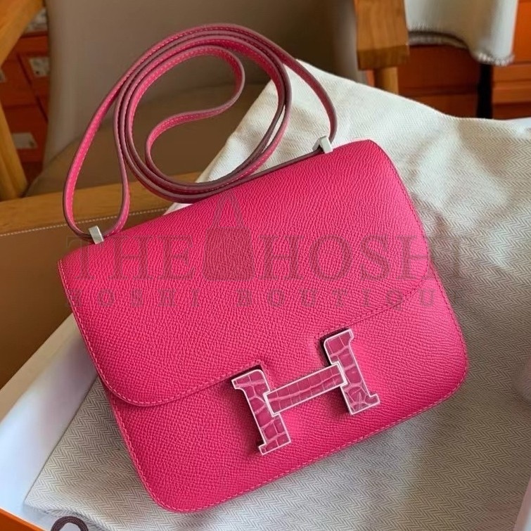 H**me5 Constance Enamel 18 Handmade Bag In Rose Mexico Epsom Calfskin Master Quality