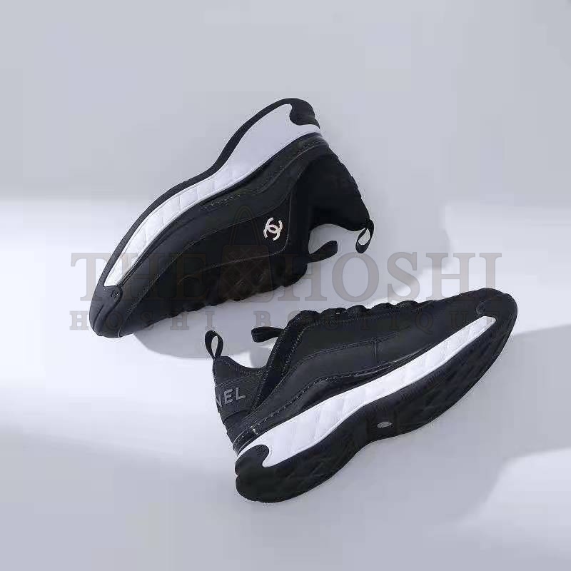 Ch**el Women Sneakers in Velvet Calfskin &amp; Mixed Fibers 1 cm Heel-Black Master Quality