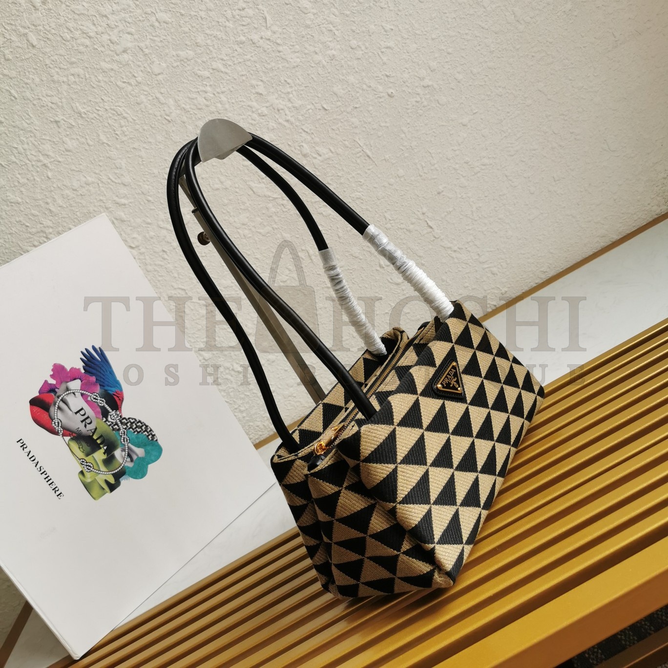 Pra*a S*pernova Small Shoulder Bag In Black/Beige Fabric Master Quality