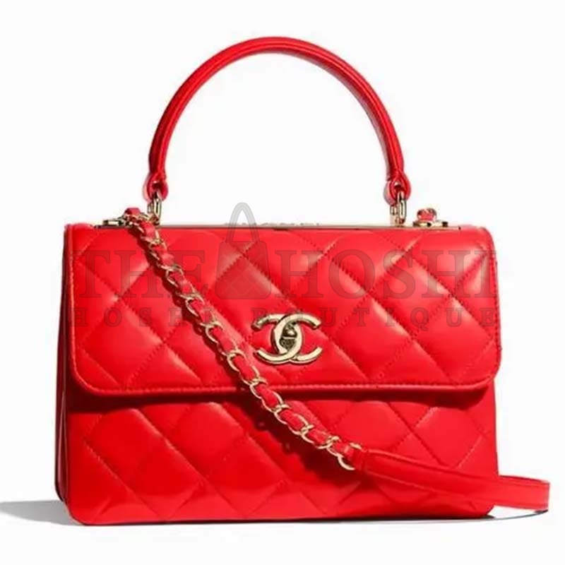 Ch**el Women Flap Bag Top Handle Smooth Calfskin Gold-Tone Metal Red Master Quality