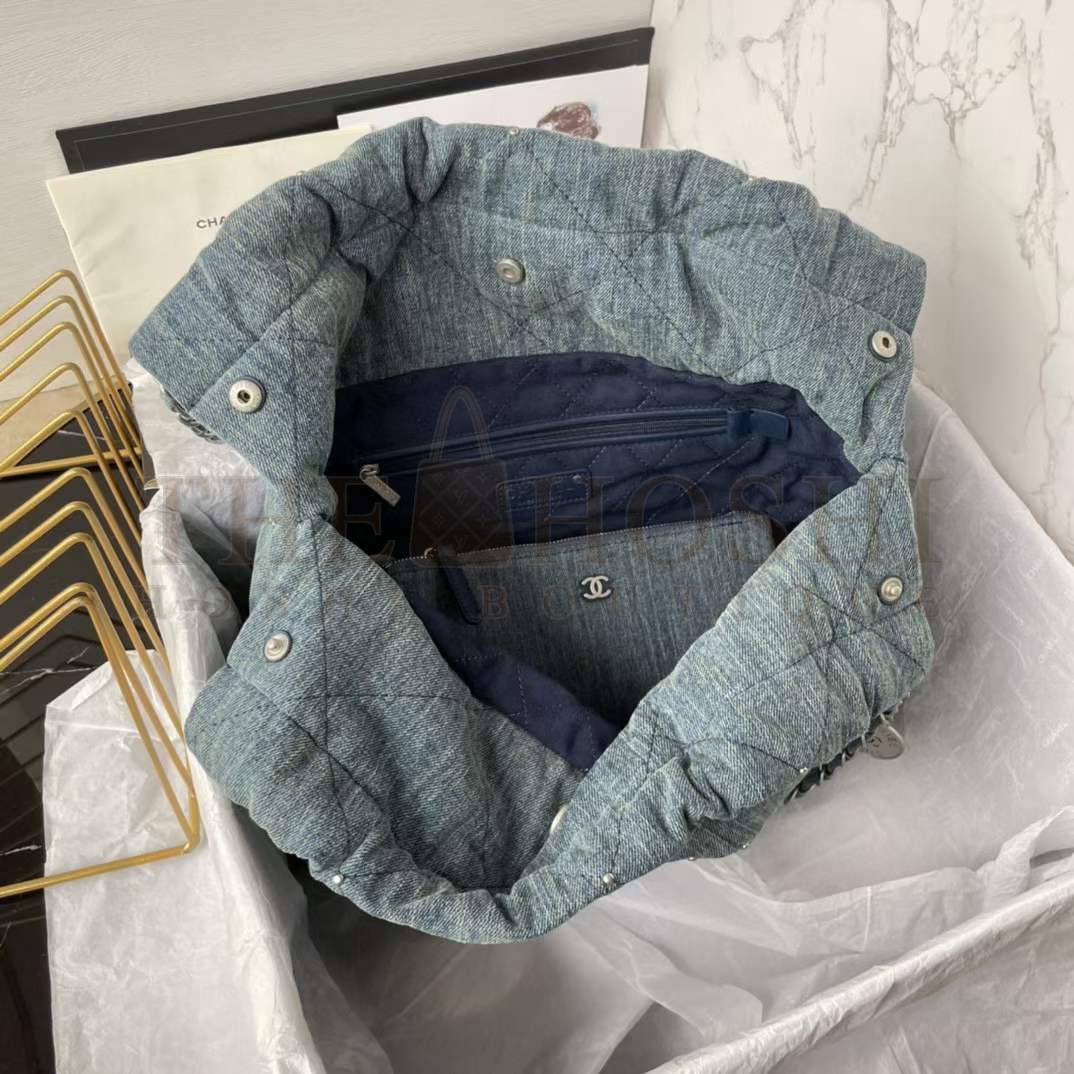 Ch**el Women CC 22 Small Handbag Washed Denim Silver-Tone Metal Blue Master Quality