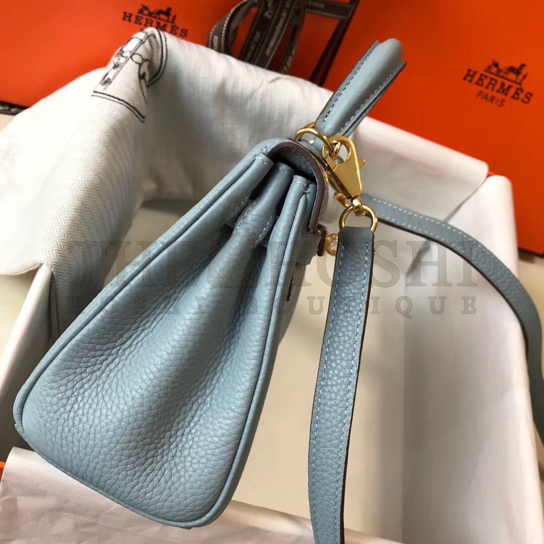 H**me5 Mini Kelly 20cm Bag In Blue Lin Clemence Leather Master Quality